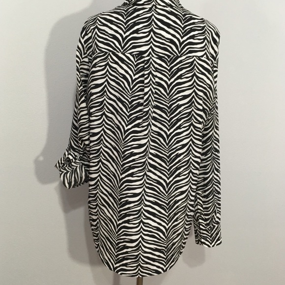 Talbots Nantucket Zebra Print Roll Tab Sleeve Top - Picture 2 of 10